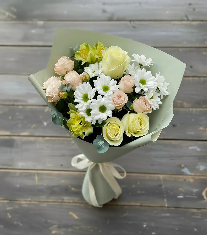 Букет цветов из: Альстромерии, Розы и Хризантемы в Куйбышево Ростовская область