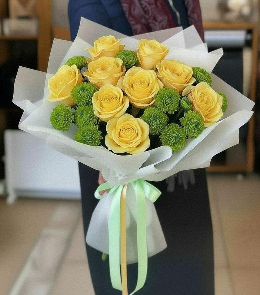 Букет цветов из: Хризантемы и Розы в Куйбышево Ростовская область