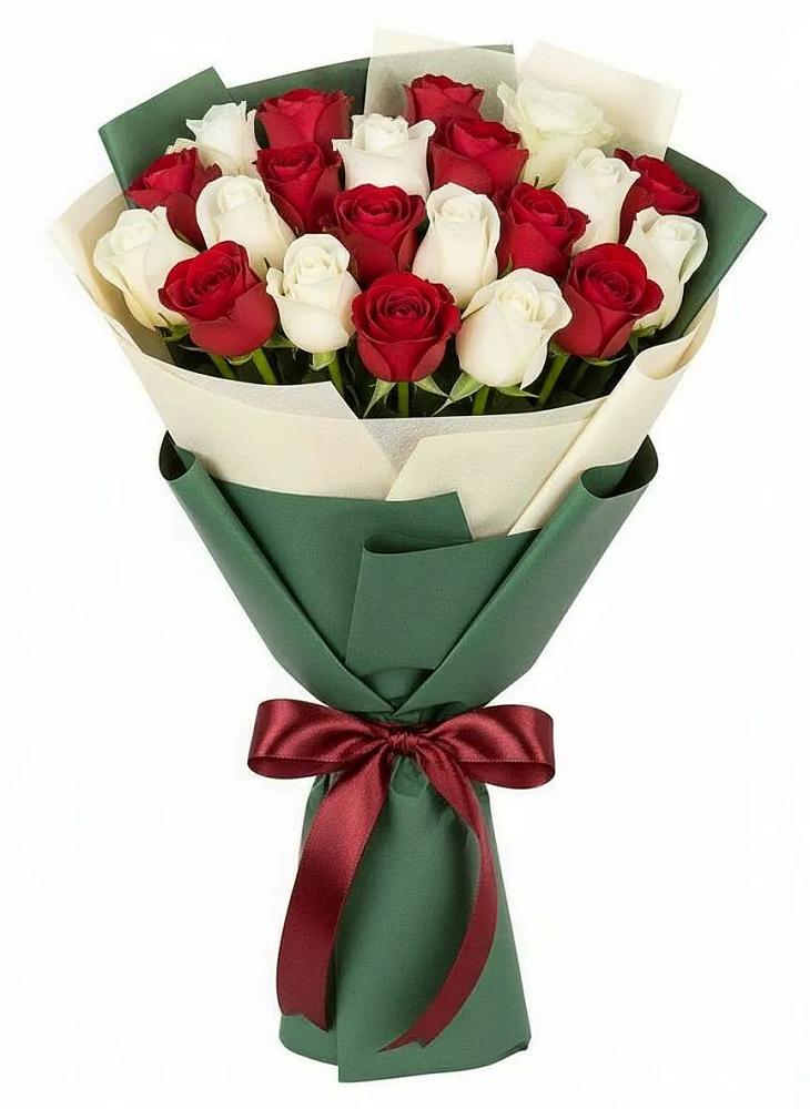 Букет Микс из красных и белых роз в Куйбышево Ростовская область
