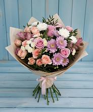 Букет цветов из:  Хризантемы, Розы и Альстромерии в Куйбышево Ростовская область