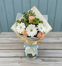 Букет цветов из:  Герберы, Розы и Хризантемы в Куйбышево Ростовская область